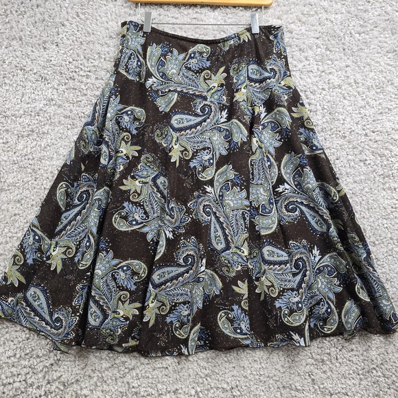 Vtg Lindor Skirt Womens 16 Petite Brown Blue Paisley Pull‎ On Lined Flowy Grunge - Picture 5 of 11